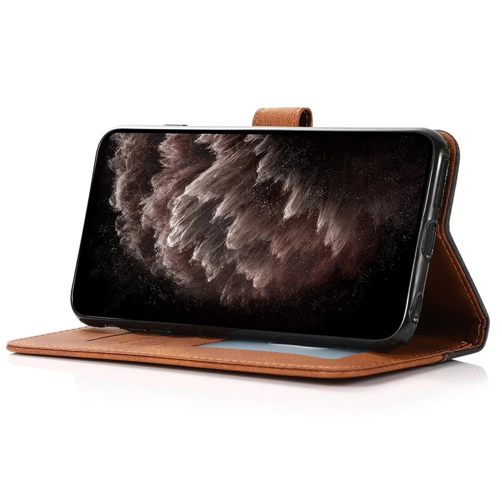 For Samsung Galaxy S25+ Cover Color Splicing Wallet Stand Leather Phone Case with Wrist Strap - Black Brown - 3