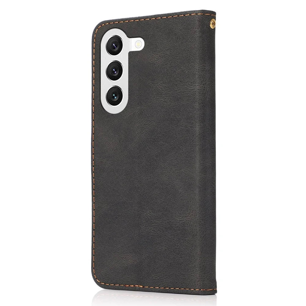 For Samsung Galaxy S25+ Cover Color Splicing Wallet Stand Leather Phone Case with Wrist Strap - Black Brown - 5