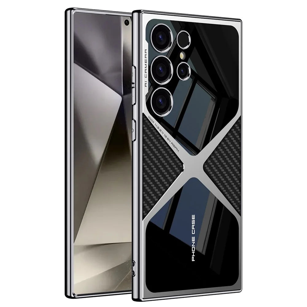 GKK For Samsung Galaxy S25 Ultra Case X Shape Design Protective Hybrid Phone Cover - Carbon Fiber Texture - 1