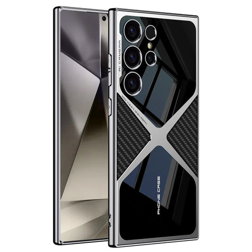 GKK For Samsung Galaxy S25 Ultra Case X Shape Design Protective Hybrid Phone Cover - Carbon Fiber Texture - 1