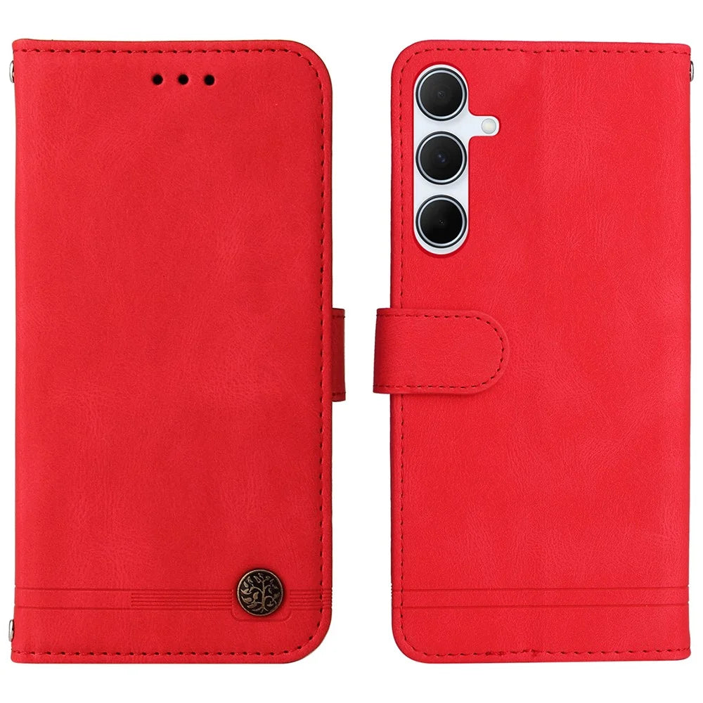 For Samsung Galaxy A56 5G Leather Wallet Cases Skin Touch Phone Cover Stand with Strap - Red - 1
