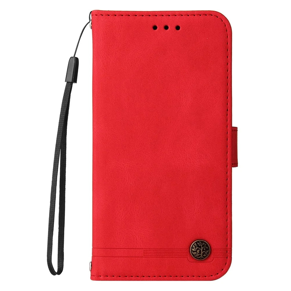 For Samsung Galaxy A56 5G Leather Wallet Cases Skin Touch Phone Cover Stand with Strap - Red - 6