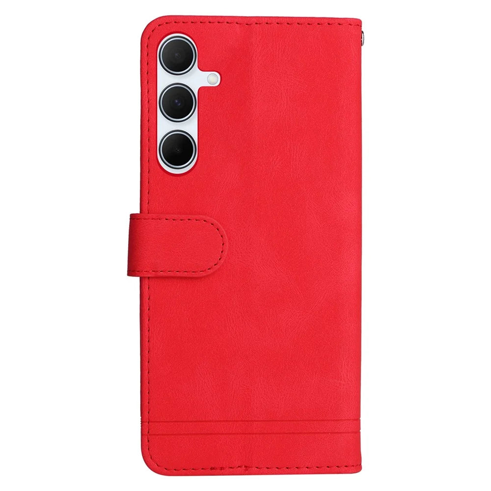 For Samsung Galaxy A56 5G Leather Wallet Cases Skin Touch Phone Cover Stand with Strap - Red - 7