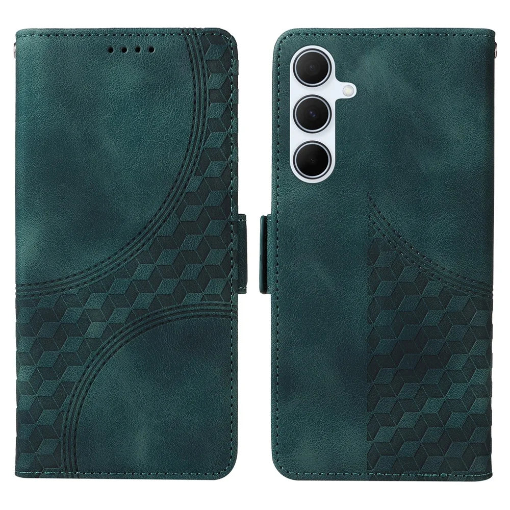 For Samsung Galaxy A56 5G Case PU Leather Phone Cover Rhombus Starry Imprinted - Green - 1