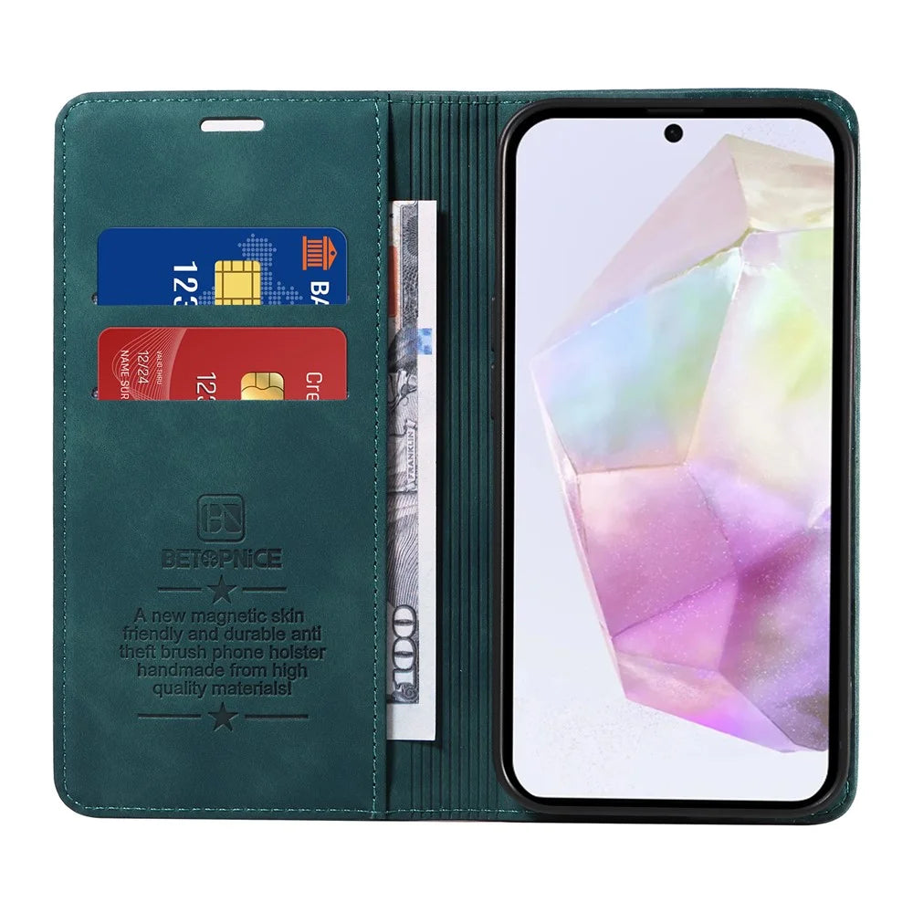 BETOPNICE 003 For Samsung Galaxy A56 5G Wallet Case Leather Phone Cover with Stand - Green - 2