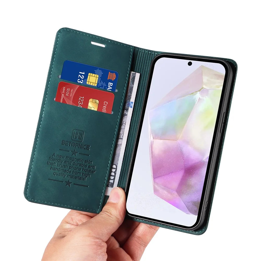BETOPNICE 003 For Samsung Galaxy A56 5G Wallet Case Leather Phone Cover with Stand - Green - 5