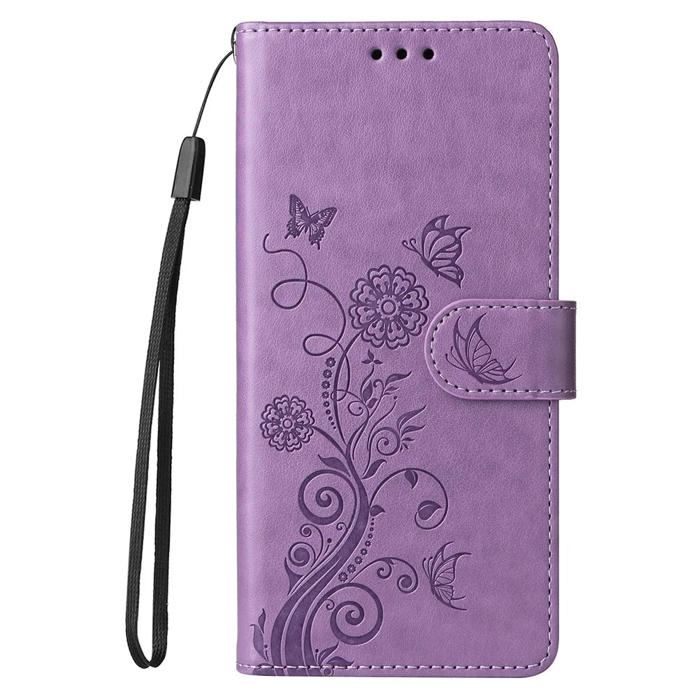 For Samsung Galaxy A56 5G / A36 5G Leather Case Butterfly Floral Imprint Wallet Stand Cover - Purple - 6