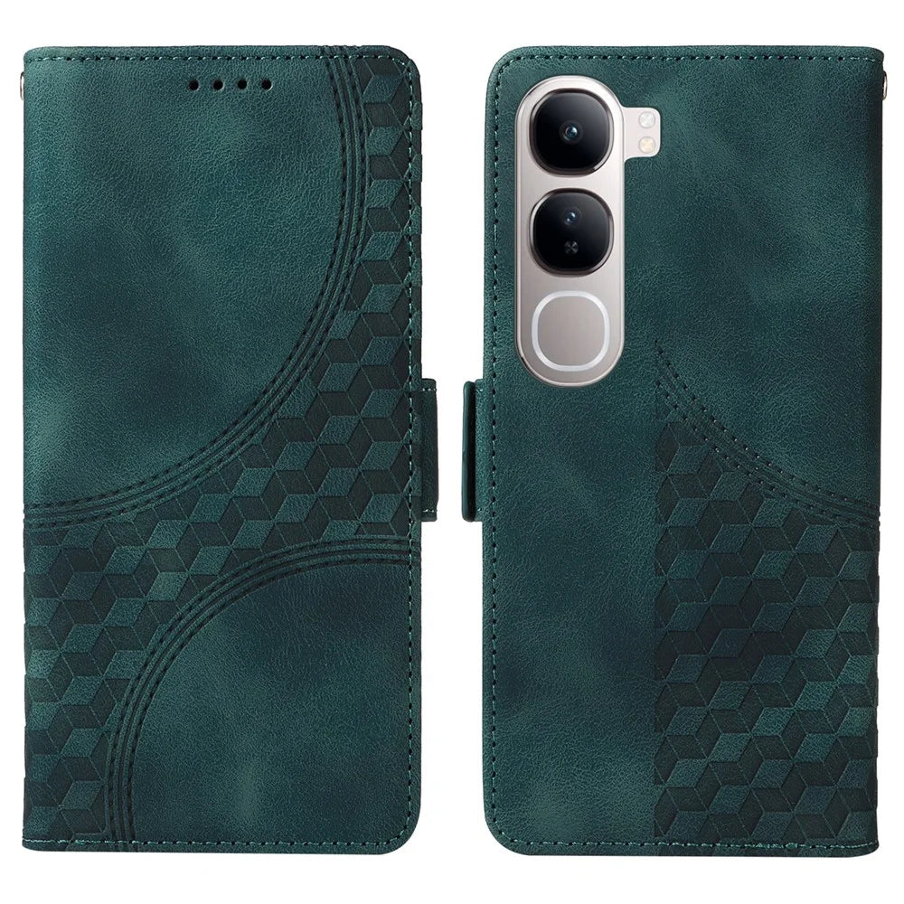 Leather Case for vivo Y300 5G / Y200 5G / V40 Lite (Indonesia) 5G / 4G Rhombus Starry Imprinted Phone Cover - Green - 1