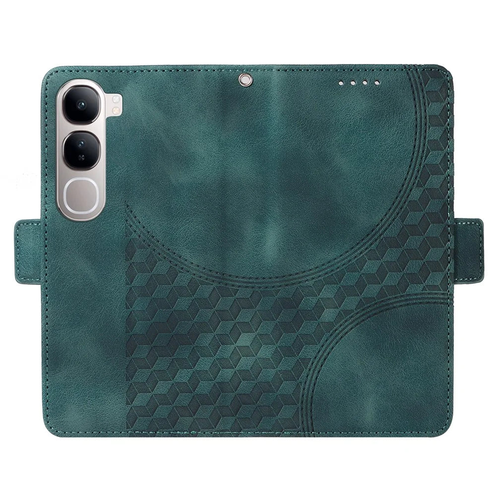 Leather Case for vivo Y300 5G / Y200 5G / V40 Lite (Indonesia) 5G / 4G Rhombus Starry Imprinted Phone Cover - Green - 5