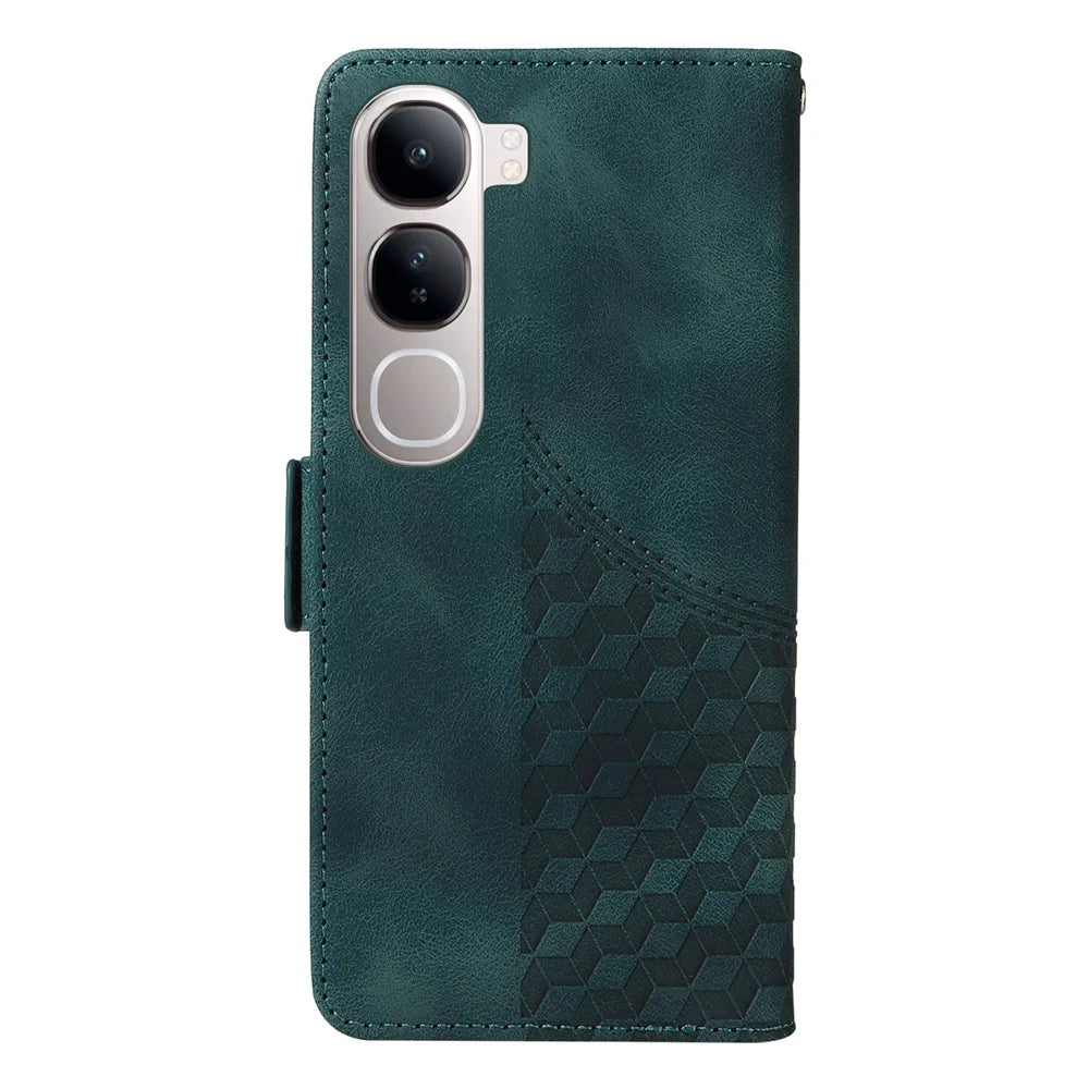 Leather Case for vivo Y300 5G / Y200 5G / V40 Lite (Indonesia) 5G / 4G Rhombus Starry Imprinted Phone Cover - Green - 7