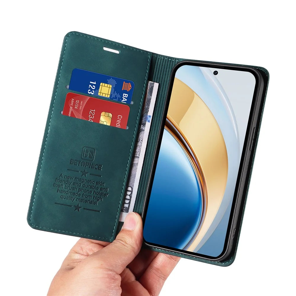 BETOPNICE 003 Wallet Phone Case for vivo Y300 5G / Y200 5G / V40 Lite (Indonesia) 5G / 4G Leather Cover with Stand - Green - 5