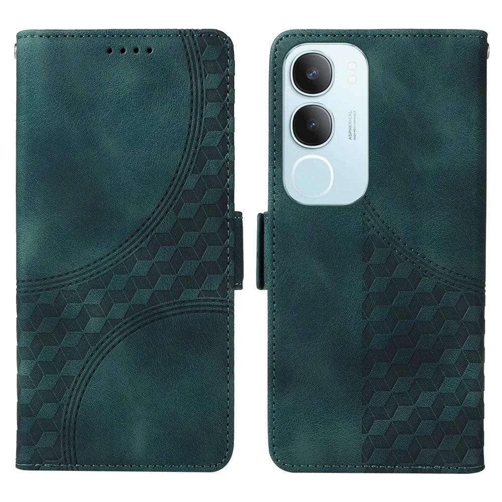 For vivo Y29 5G / Y19s 4G Case PU Leather Phone Cover Rhombus Starry Imprinted - Green - 1