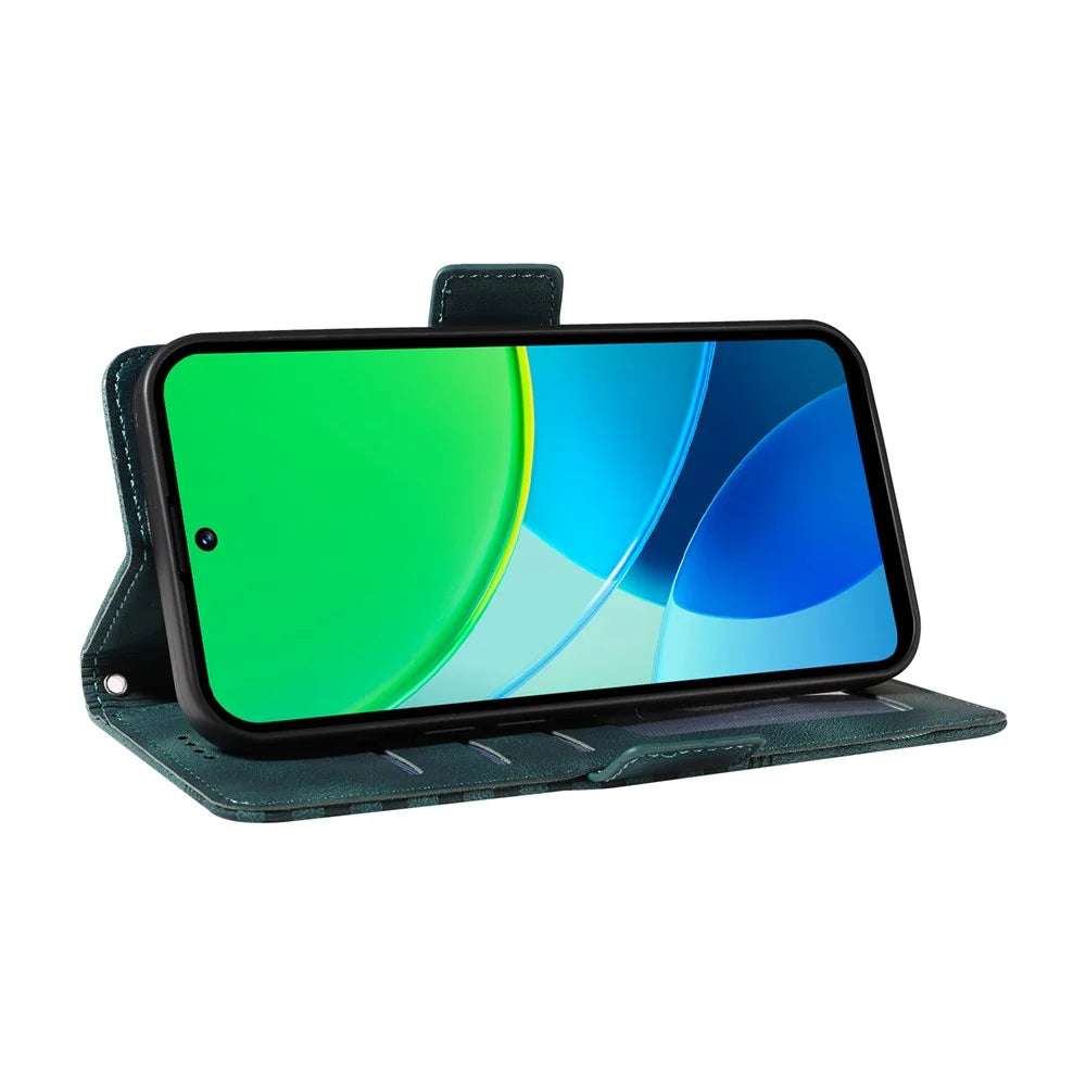 For vivo Y29 5G / Y19s 4G Case PU Leather Phone Cover Rhombus Starry Imprinted - Green - 3