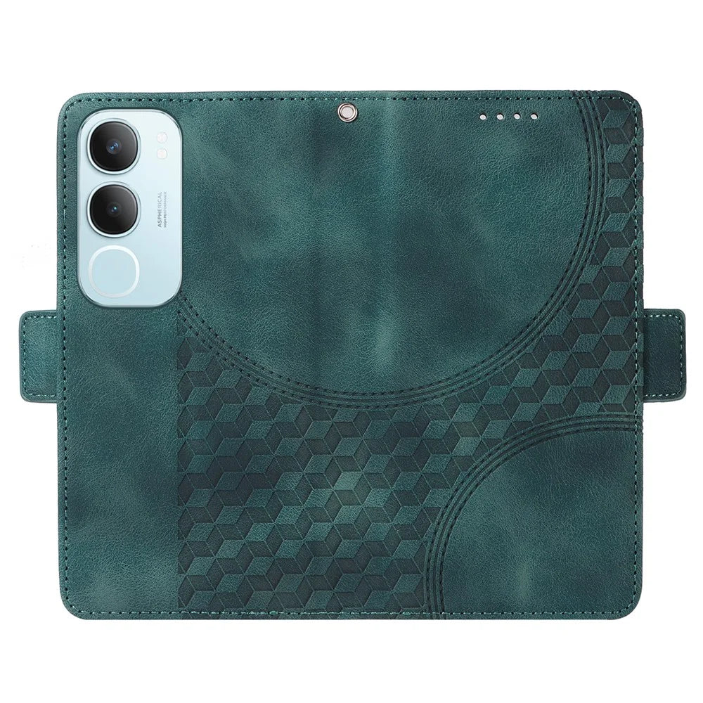 For vivo Y29 5G / Y19s 4G Case PU Leather Phone Cover Rhombus Starry Imprinted - Green - 5