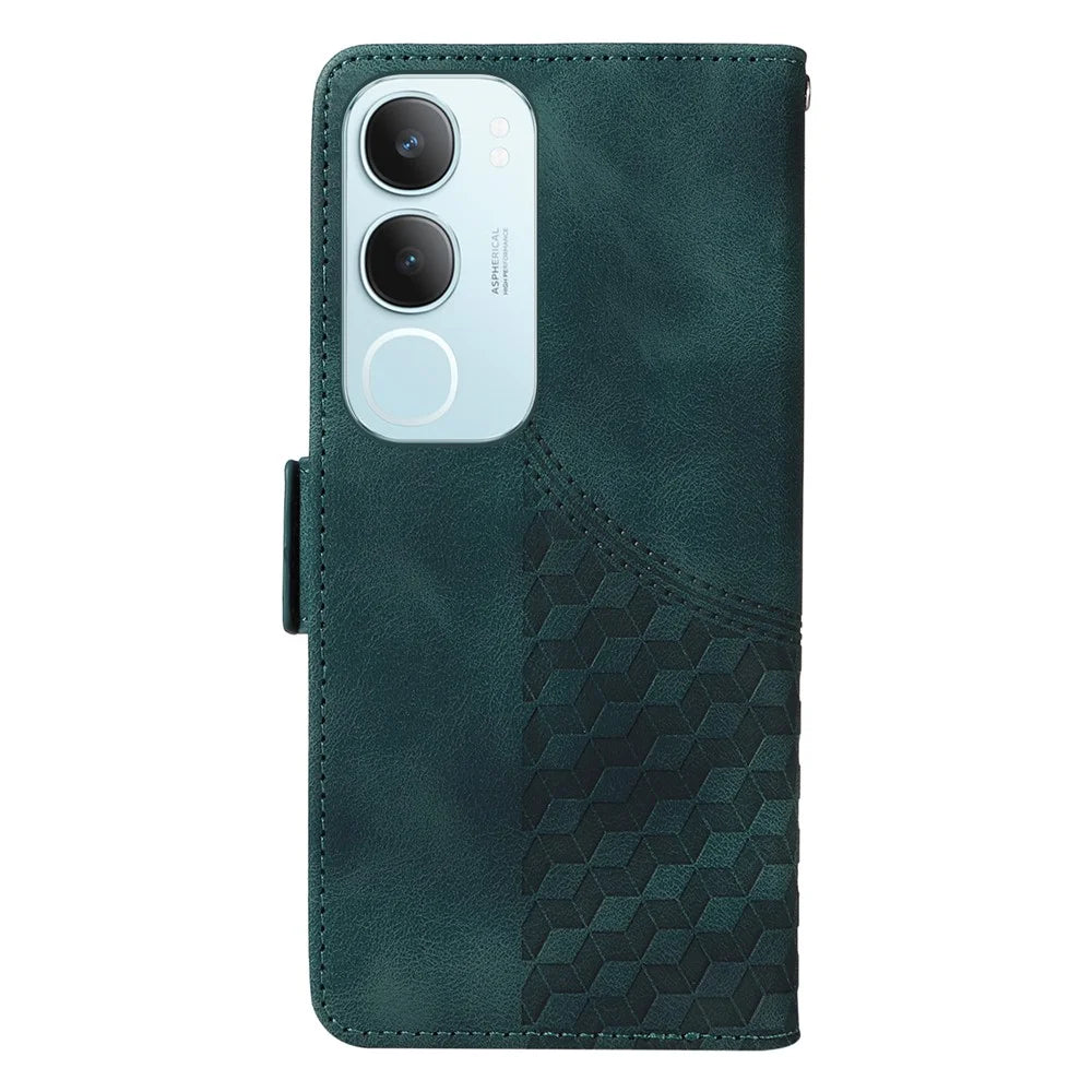 For vivo Y29 5G / Y19s 4G Case PU Leather Phone Cover Rhombus Starry Imprinted - Green - 7