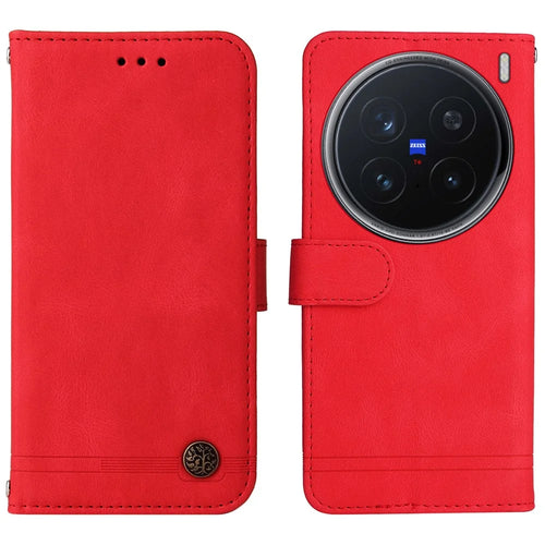 For vivo X200 Pro 5G Leather Wallet Cases Skin Touch Phone Cover Stand with Strap - Red - 1