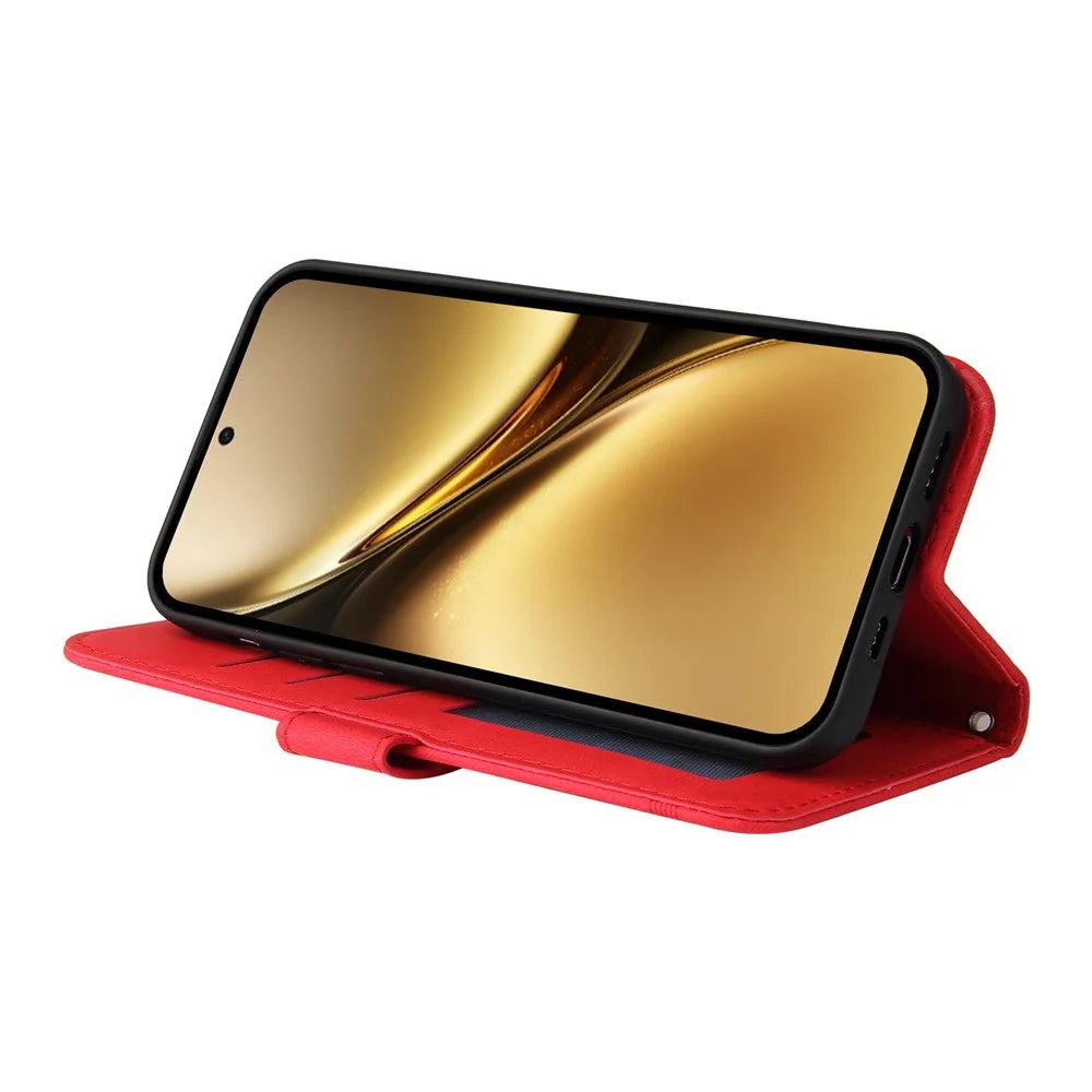 For vivo X200 Pro 5G Leather Wallet Cases Skin Touch Phone Cover Stand with Strap - Red - 3