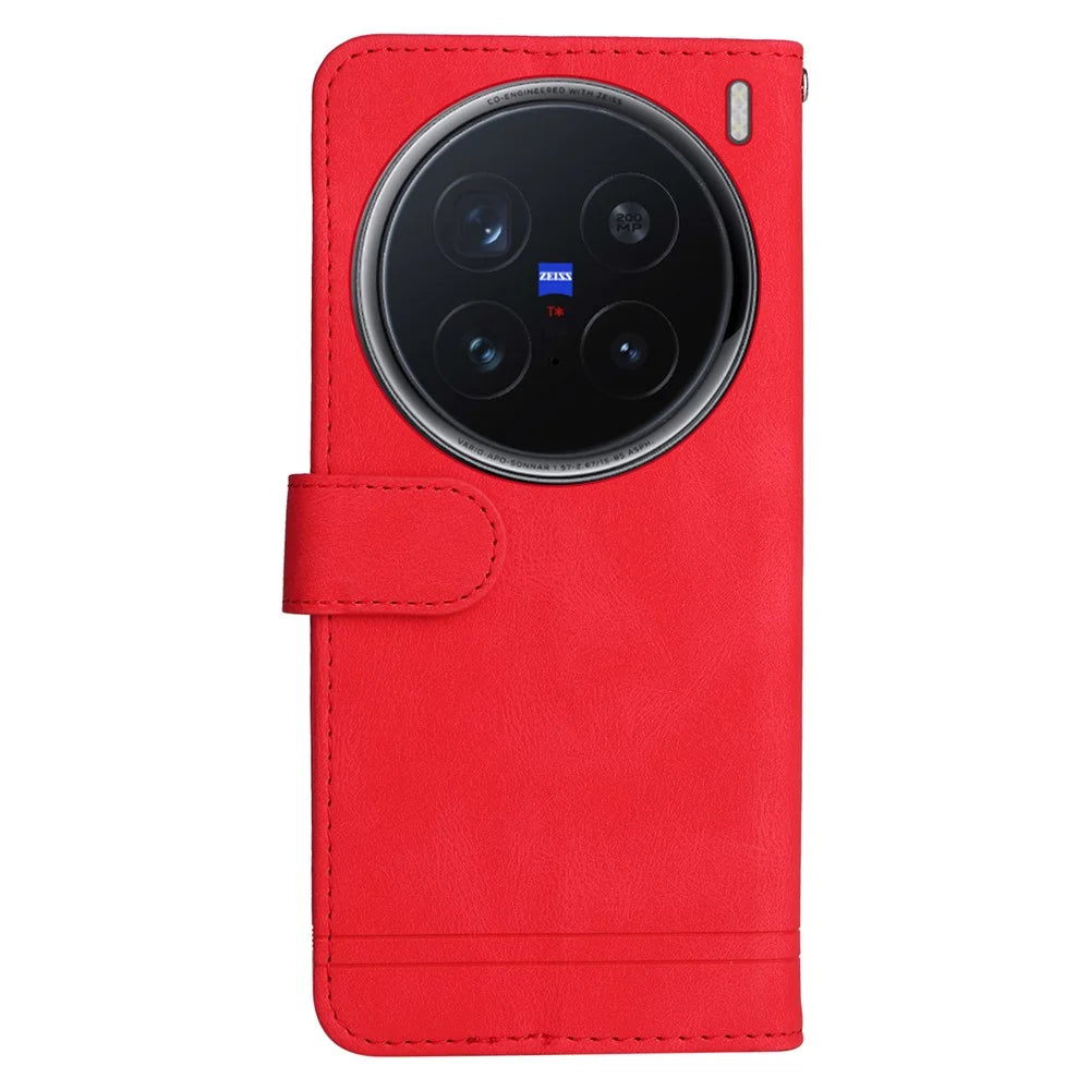 For vivo X200 Pro 5G Leather Wallet Cases Skin Touch Phone Cover Stand with Strap - Red - 7