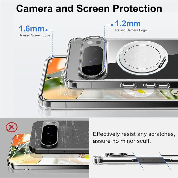 For Google Pixel 9 Pro / Pixel 9 Magnetic Case Rotary Kickstand TPU PC Clear Phone Back Cover - 4