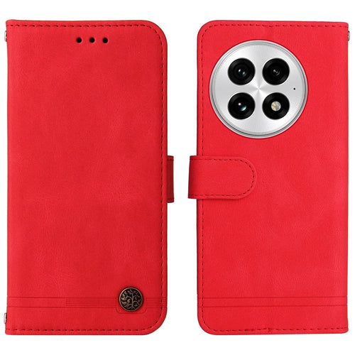 For OnePlus 13 Leather Wallet Cases Skin Touch Phone Cover Stand with Strap - Red - 1