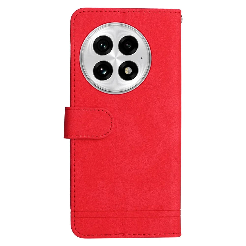 For OnePlus 13 Leather Wallet Cases Skin Touch Phone Cover Stand with Strap - Red - 7