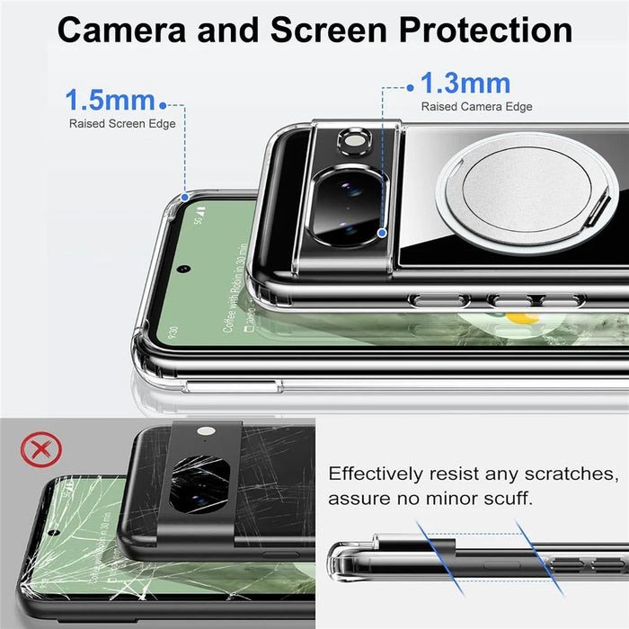For Google Pixel 8 Magnetic Case Rotary Kickstand TPU PC Clear Phone Back Cover - 4