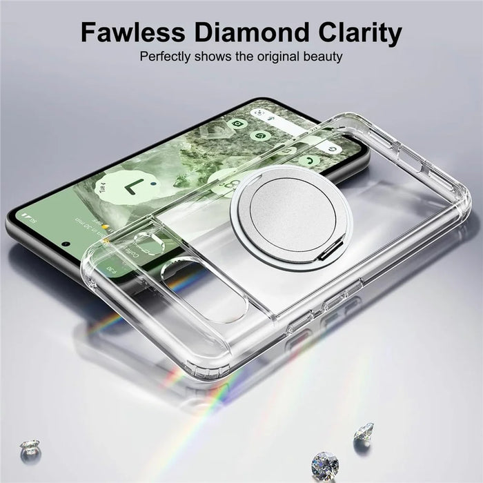 For Google Pixel 8 Magnetic Case Rotary Kickstand TPU PC Clear Phone Back Cover - 6
