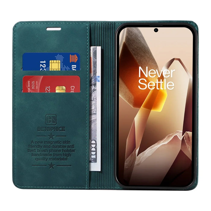 BETOPNICE 003 For OnePlus 13 Wallet Case Leather Phone Cover with Stand - Green - 2