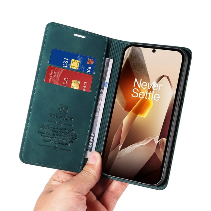 BETOPNICE 003 For OnePlus 13 Wallet Case Leather Phone Cover with Stand - Green - 5