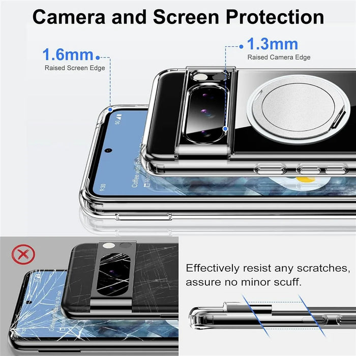 For Google Pixel 8 Pro Magnetic Case Rotary Kickstand TPU PC Clear Phone Back Cover - 4