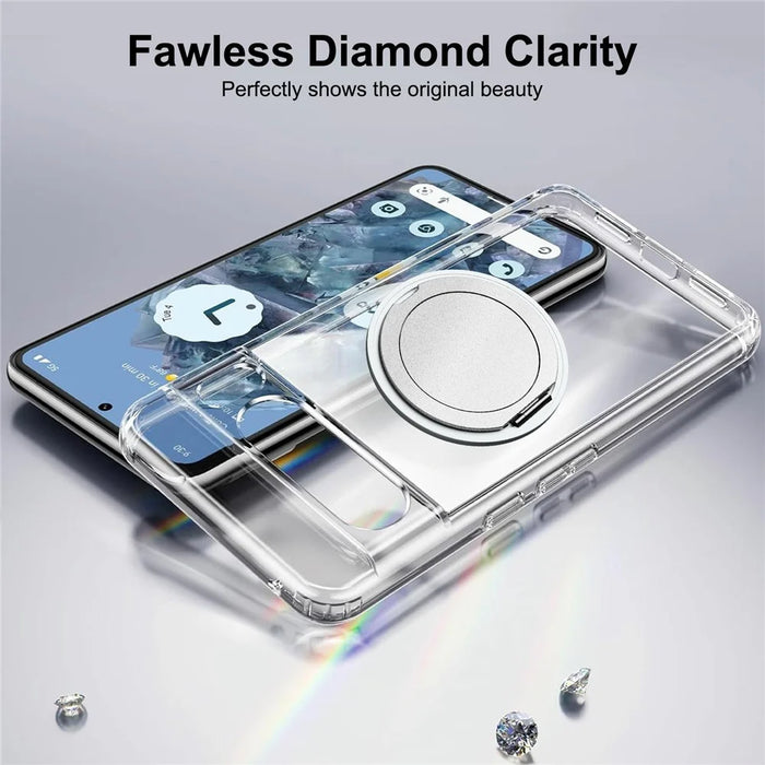 For Google Pixel 8 Pro Magnetic Case Rotary Kickstand TPU PC Clear Phone Back Cover - 6