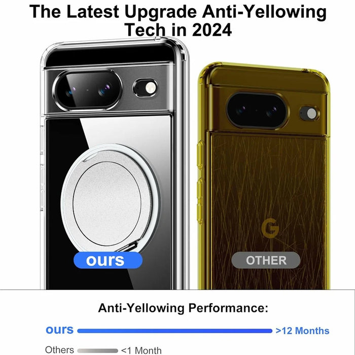 For Google Pixel 8a Magnetic Case Rotary Kickstand TPU PC Clear Phone Back Cover - 7