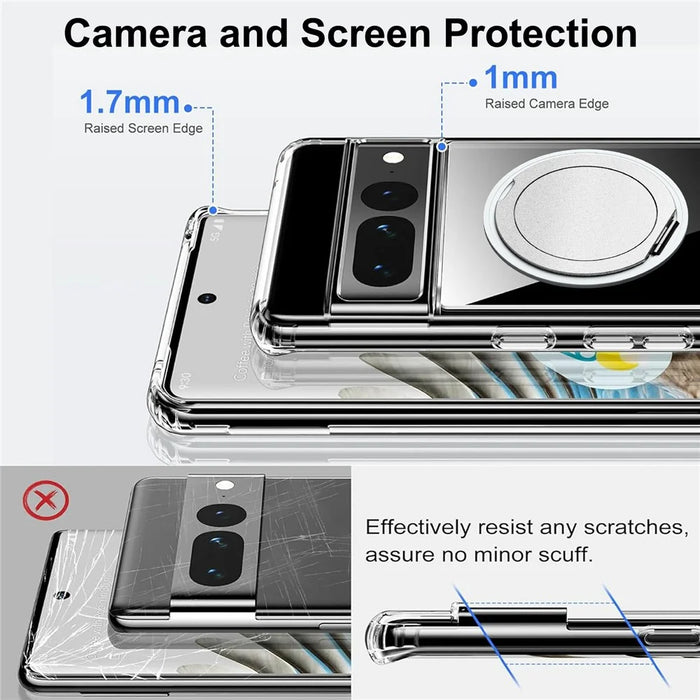 For Google Pixel 7 Pro 5G Magnetic Case Rotary Kickstand TPU PC Clear Phone Back Cover - 4
