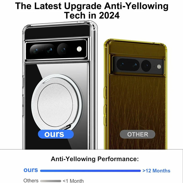 For Google Pixel 7 Pro 5G Magnetic Case Rotary Kickstand TPU PC Clear Phone Back Cover - 7