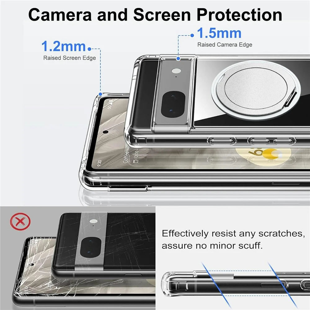 For Google Pixel 7 5G Magnetic Case Rotary Kickstand TPU PC Clear Phone Back Cover - 4