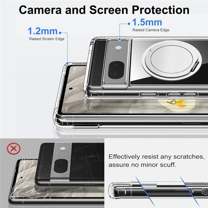 For Google Pixel 7 5G Magnetic Case Rotary Kickstand TPU PC Clear Phone Back Cover - 4