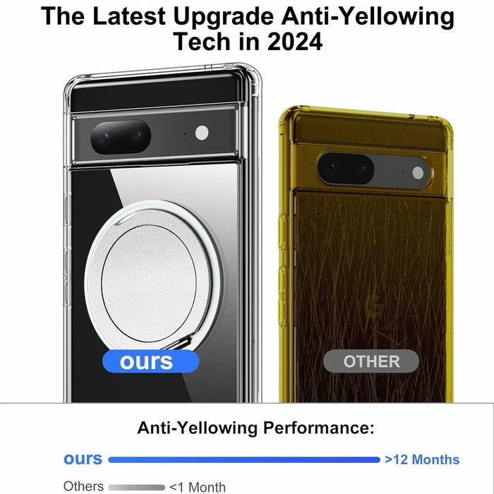 For Google Pixel 7a Magnetic Case Rotary Kickstand TPU PC Clear Phone Back Cover - 7