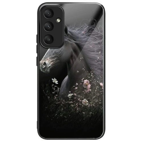 For Samsung Galaxy A16 5G  /  4G Case Tempered Glass TPU Drop-Proof Phone Cover Pattern Printing - Horse and Flower - 1