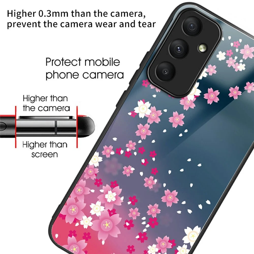 For Samsung Galaxy A16 5G  /  4G Case Pattern Printing Tempered Glass TPU Drop-Proof Phone Cover - Pink Florals - 2