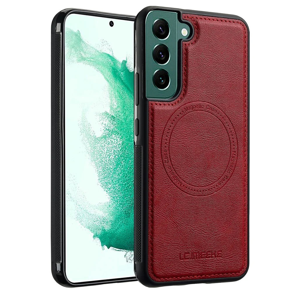 LC.IMEEKE For Samsung Galaxy S22+ 5G Magnetic Case Leather TPU Back Cover - Red - 1