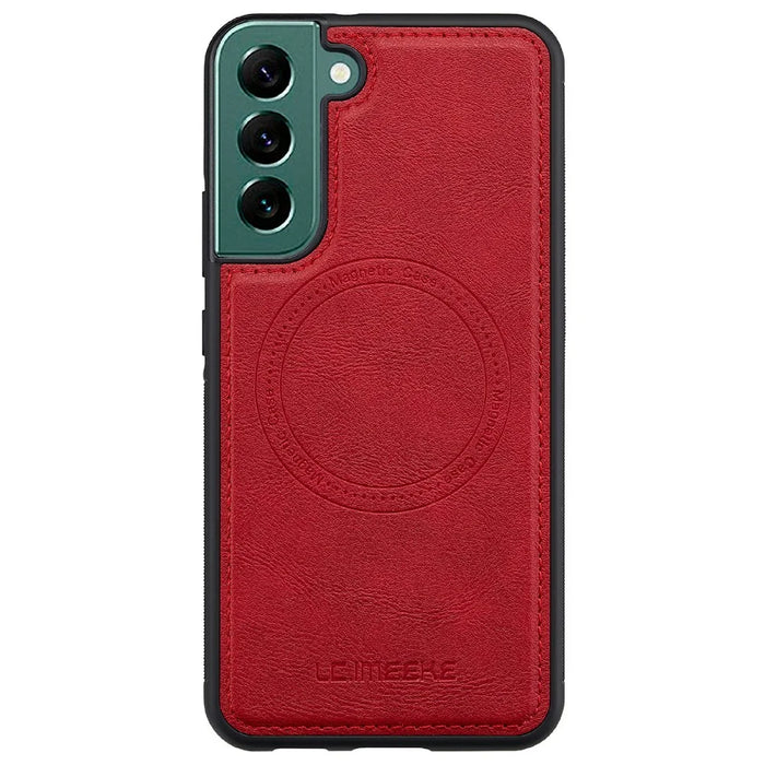 LC.IMEEKE For Samsung Galaxy S22+ 5G Magnetic Case Leather TPU Back Cover - Red - 2