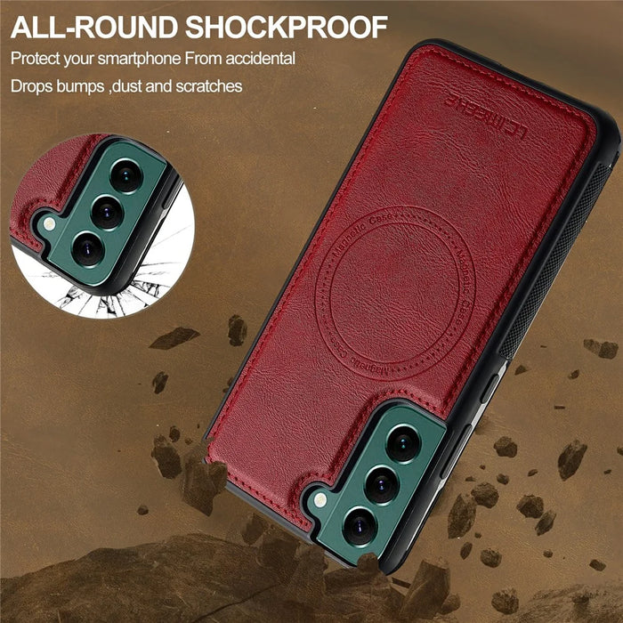 LC.IMEEKE For Samsung Galaxy S22+ 5G Magnetic Case Leather TPU Back Cover - Red - 3
