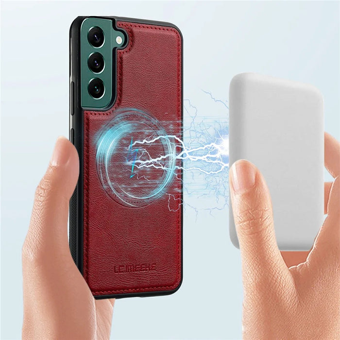LC.IMEEKE For Samsung Galaxy S22+ 5G Magnetic Case Leather TPU Back Cover - Red - 6