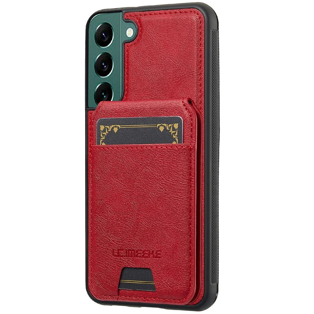 LC.IMEEKE L3 For Samsung Galaxy S22+ 5G Magnetic Case Detachable Card Holder Leather TPU Mobile Cover - Red - 2
