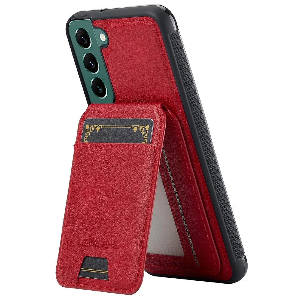 LC.IMEEKE L3 For Samsung Galaxy S22+ 5G Magnetic Case Detachable Card Holder Leather TPU Mobile Cover - Red - 6