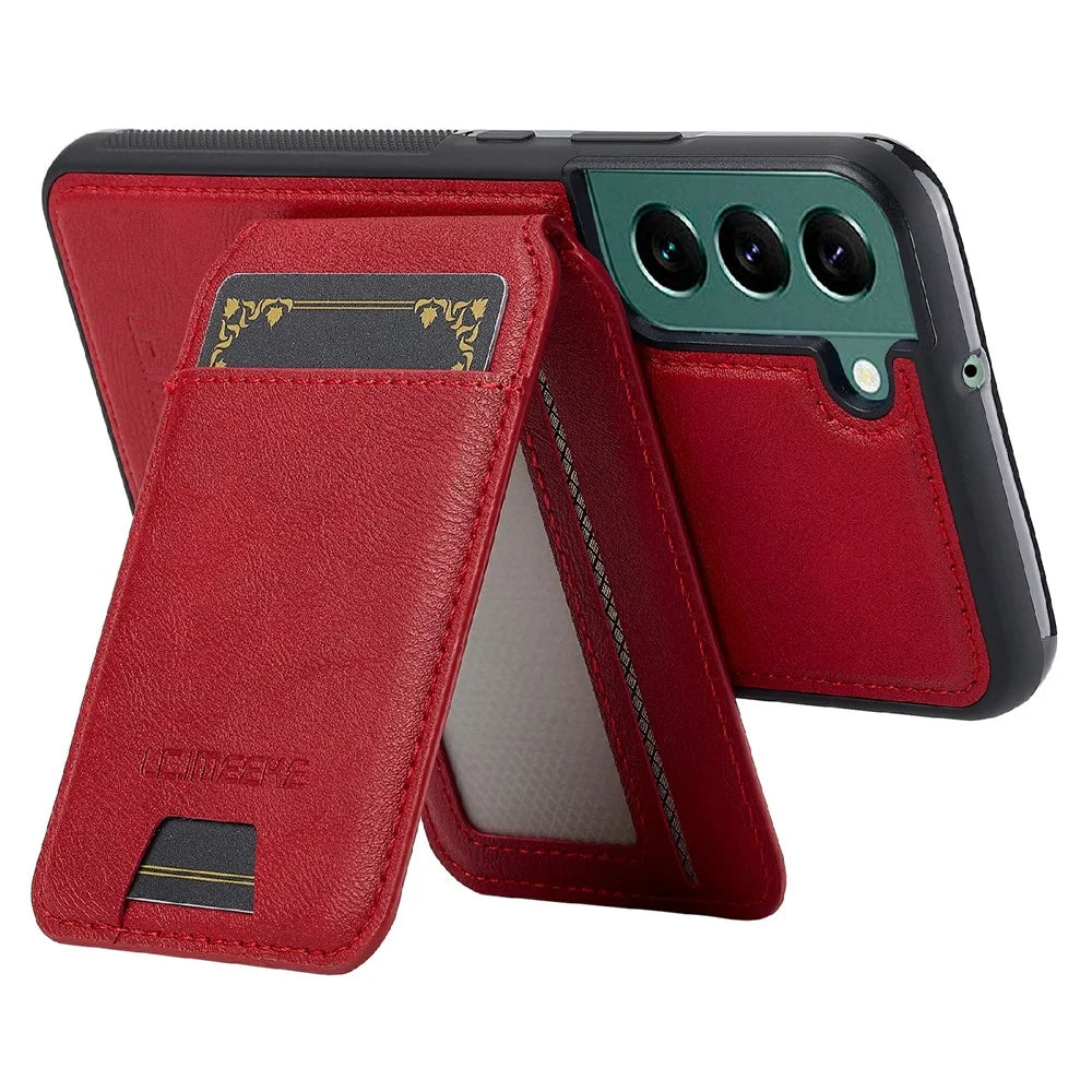 LC.IMEEKE L3 For Samsung Galaxy S22+ 5G Magnetic Case Detachable Card Holder Leather TPU Mobile Cover - Red - 7