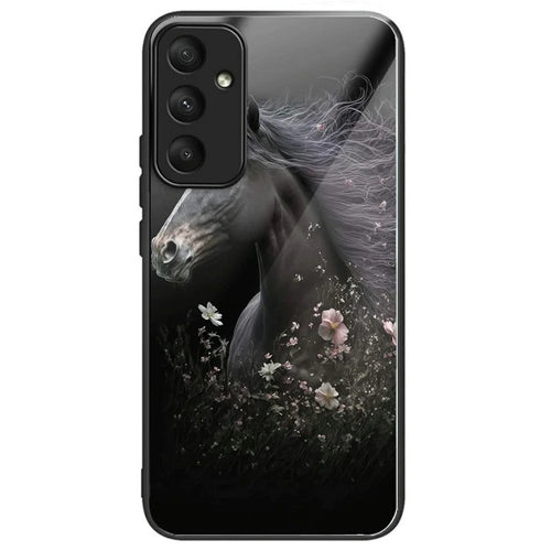 For Samsung Galaxy S24 FE Case Tempered Glass TPU Drop-Proof Phone Cover Pattern Printing - Horse and Flower - 1