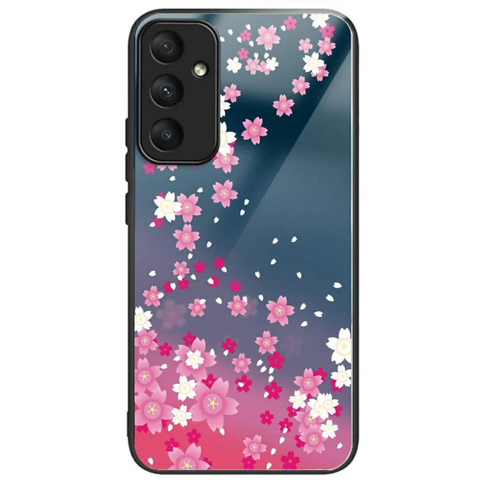 For Samsung Galaxy S24 FE Case Pattern Printing Tempered Glass TPU Drop-Proof Phone Cover - Pink Florals - 1