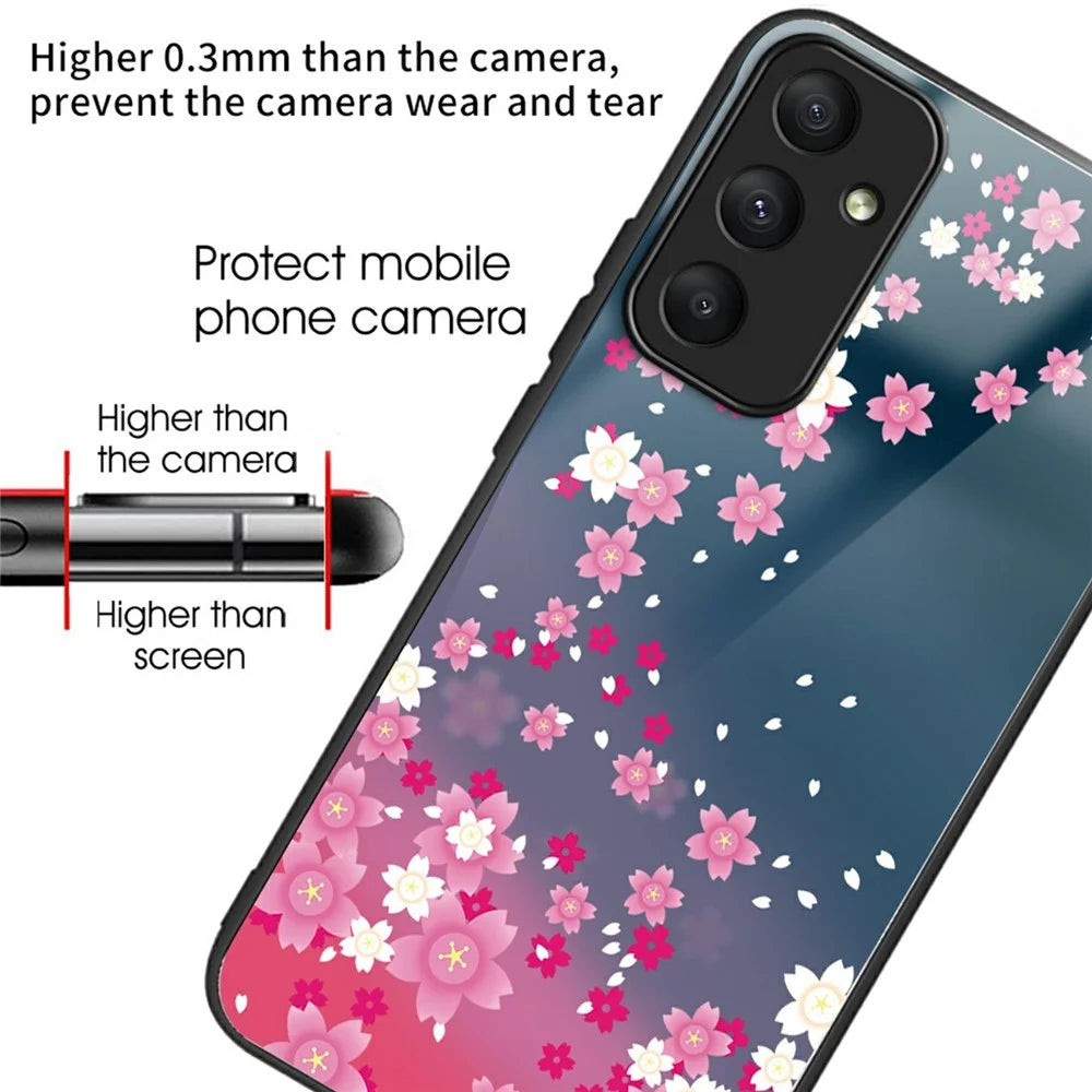 For Samsung Galaxy S24 FE Case Pattern Printing Tempered Glass TPU Drop-Proof Phone Cover - Pink Florals - 2