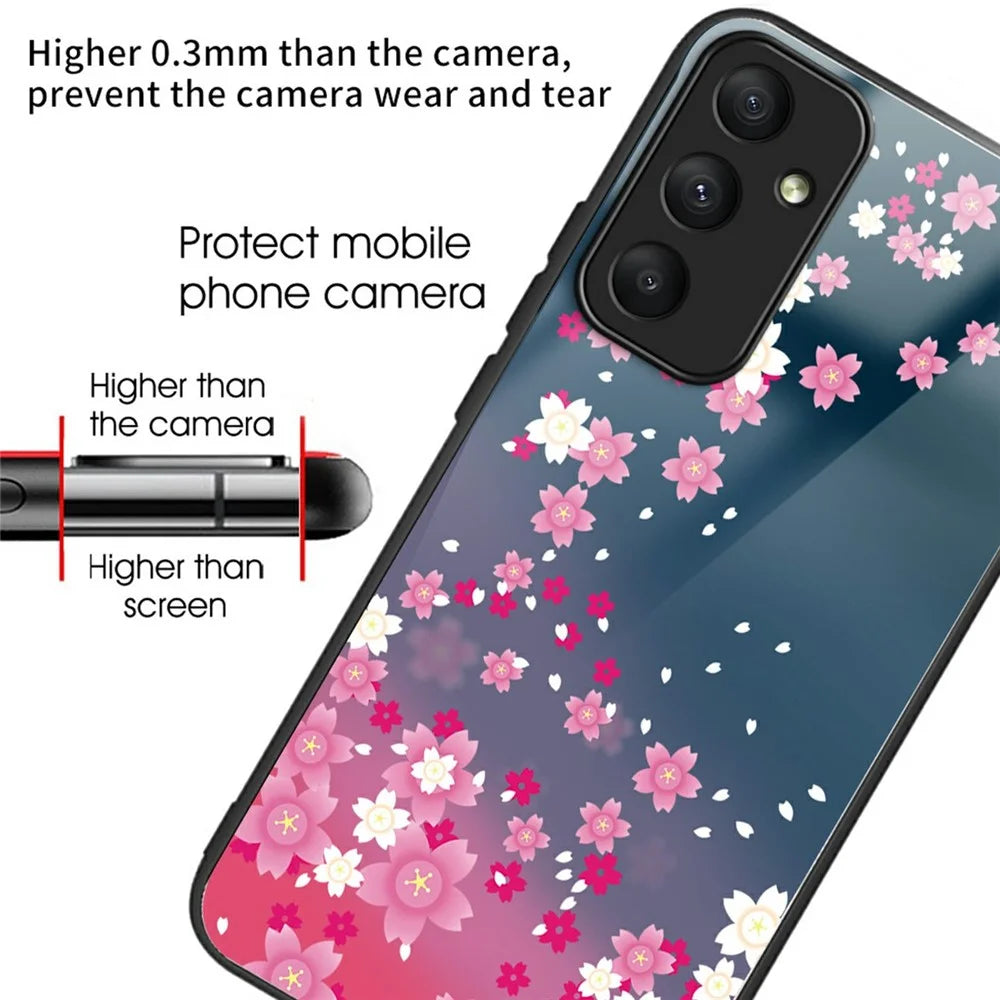 For Samsung Galaxy S25 Case Pattern Printing Tempered Glass TPU Drop-Proof Phone Cover - Pink Florals - 2